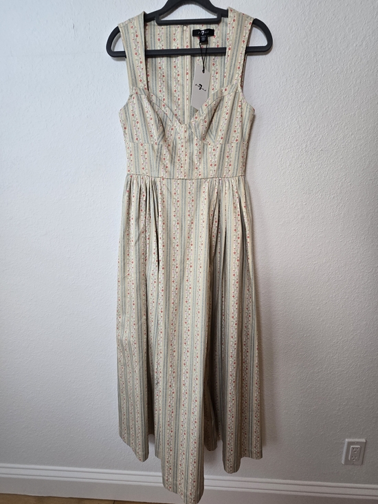 7 For All Mankind Dresses & Skirts - 7 For All Mankind Cream Midi Dress with Pink Floral Stripe Accents